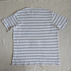 Porter&Ash T Shirt XL/L*White Green Olive Striped 100%Linen Crew Neck Neutral