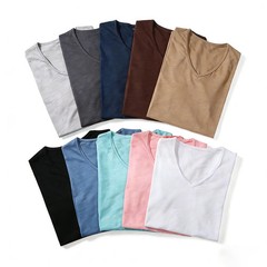 Men 100 % Cotton V Neck T Shirt Casual Summer Beach Gym Fitness Sports Tee Gift