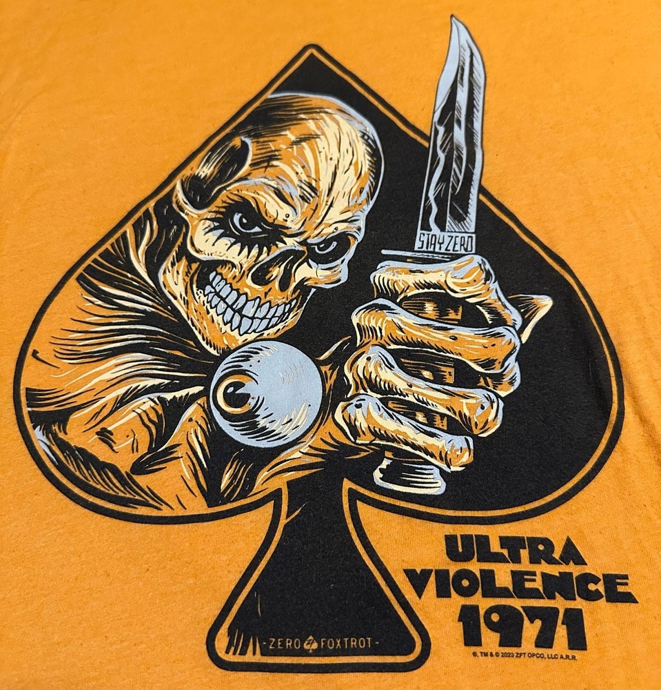 Zero Foxtrot ‘Ultra Violence 1971’ Skull Ace of Spades T-Shirt, Size XL