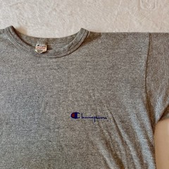 Vintage 80s Champion Cotton Rayon Gray Distressed Single Stitch T Shirt Sz XL