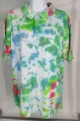 Ivy Crew Options~Tie Dye Polo Shirt Top~Sz. Medium~Green/Blue~Excellent Upcycle