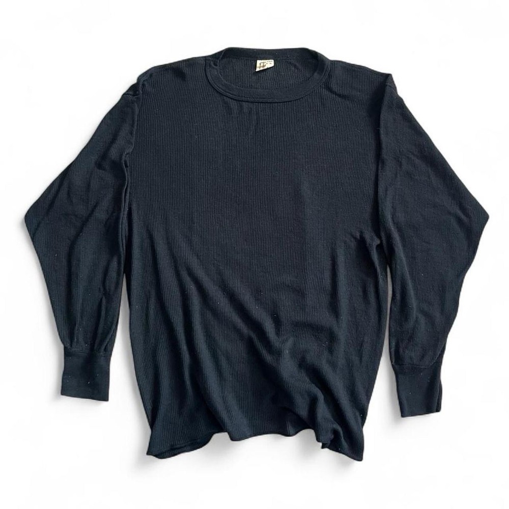Vintage 90s Jockey TECH Black Waffle Knit Thermal Long Sleeve Shirt XL USA Made