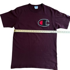 Vintage Champion Big C Logo T Shirt L Maroon Burgundy Y2K Streetwear Cotton Tee