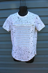 Carbon Short Sleeve Paint Splatter Distressed Shirt Shredded Zipper Size MEDIUM