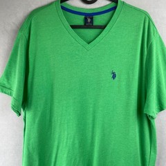 US Polo Assn Mens V-Neck T-Shirt Green Heather Short Sleeve Logo St. Patricks L