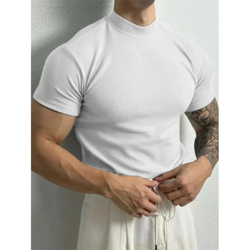 spring summer Elastic Comfortable Men’s T-shirt Small high collar stripe shirt s
