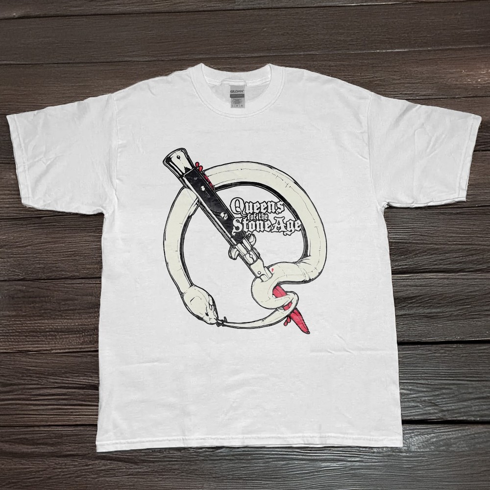 HOT! Queens of the Stone Age In Times New Roman White Cotton T-shirt