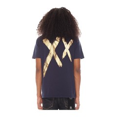Cult Of Individuality Crew Neck T-Shirt Foil XX Gold Mens Blue 623B10