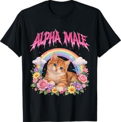 Alpha Male Funny Kitten Rainbow Floral T-Shirt