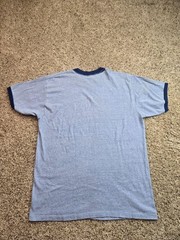 Vintage Collegiate Pacific Shirt Large Blue Ringer Short Sleeve West Hills 70s