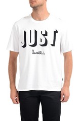 Just Cavalli Men’s White Graphic Print Crewneck T-Shirt US 2XL IT 56