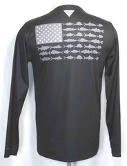 Columbia PFG Terminal Tackle Black L/S Fish Flag Patriotic T-Shirt Mens Size Sm