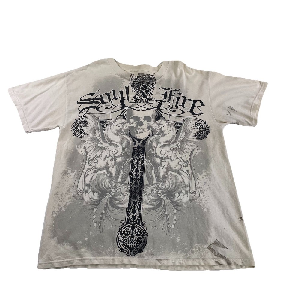 Mens 20s Urban Legend Soy & Fire White Graphic Tee Size L