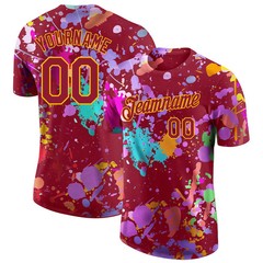 Custom Graffiti Paint Splatter Crimson Gold Shirt Streetwear Art Gift Men