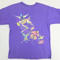 Vintage Hummingbird Shirt Mens Medium Purple Double Sided Wild Cotton Floral Art