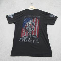 Warrior XII American Flag I Fear No Evil T Shirt Mens Large Black Knight Templar