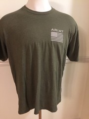 ARIAT Graphic Tee T-Shirt Men XXL Short Sleeve Crewneck Green S/S Flag On Back
