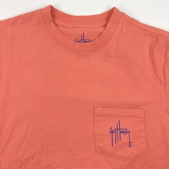 Guy Harvey Men’s Short Sleeve Pocket Tee Bright Orange Fishing Shirt Size M