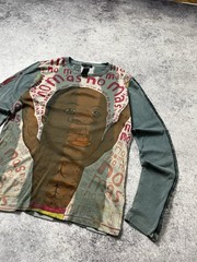 🔥00’s Custo Barcelona Tattoo Asymmetrical Mesh T Shirt Jean Paul Gaultier Style