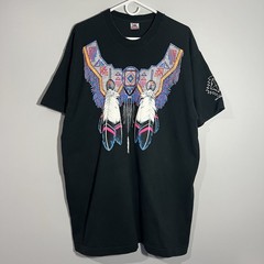 Vintage Four Corners USA Beaded Feather Black Single Stitch T-Shirt Adult XXL