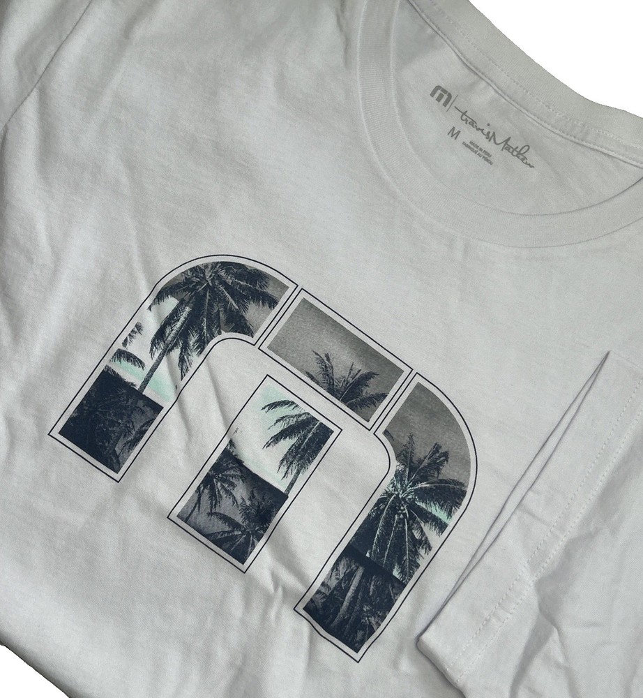 Travis Mathew Hawaiian Tee Mens Sz Medium, Logo, White, Short Sleeve NWT