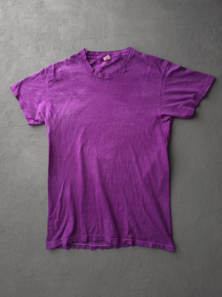 Vintage 1980s Hanes Purple Cotton Crewneck T-shirt Dyed Faded USA Made M