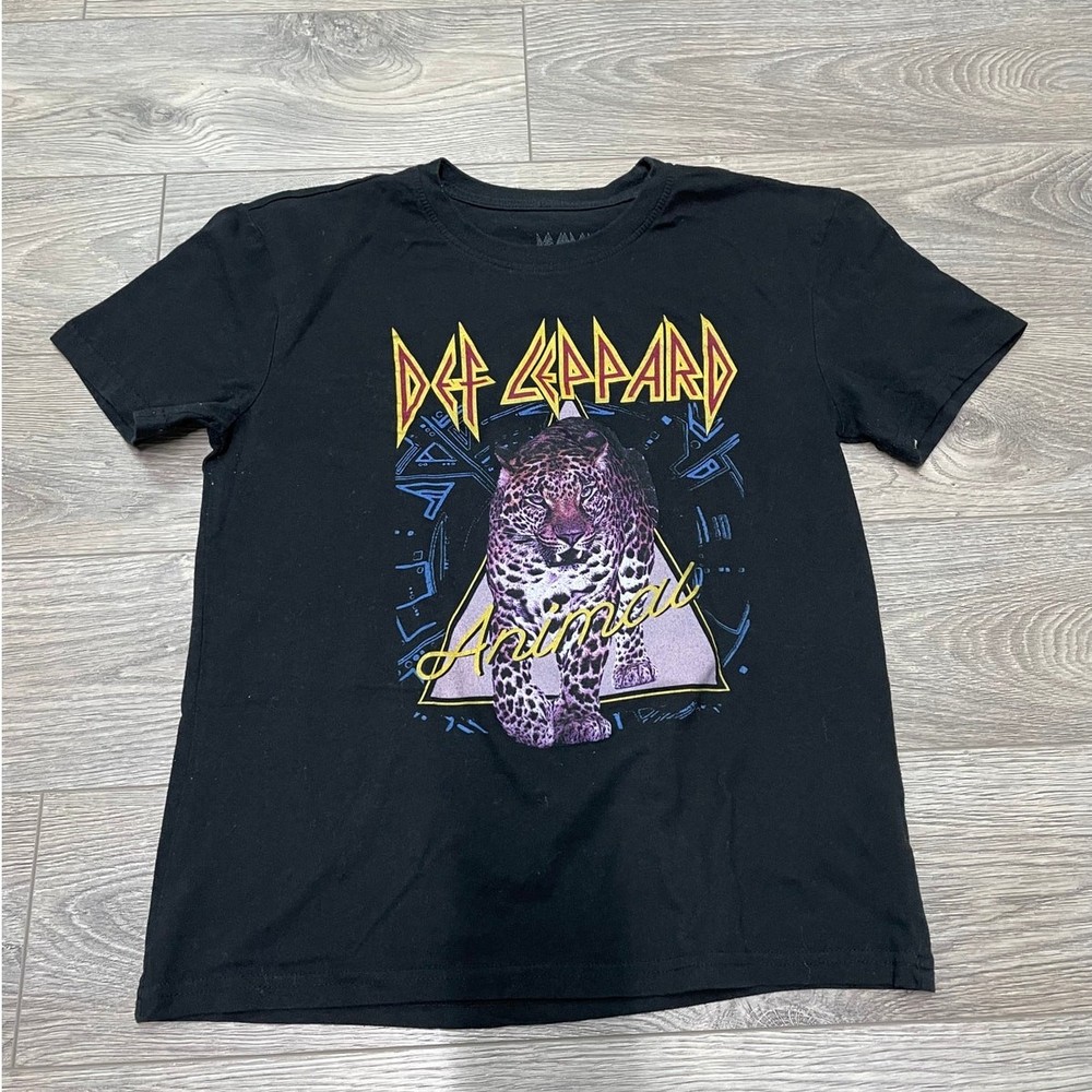 Def Leppard Animal T-Shirt Vintage Graphic Band Tee Black Short Sleeve Size S