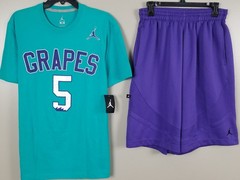 JORDAN V RETRO 5 GRAPES OUTFIT SHIRT + SHORTS SET EMERALD PURPLE RARE (MEDIUM)