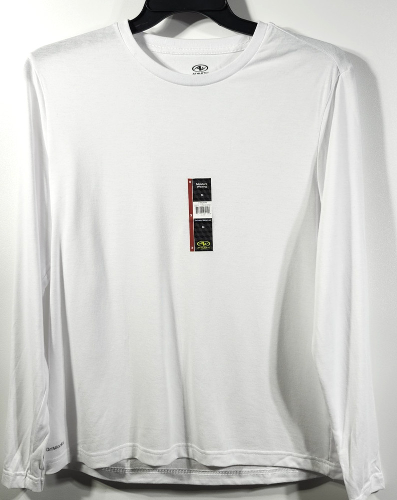 Men’s T-Shirt Size Medium White Long Sleeve Athletic Works Moisture Wicking