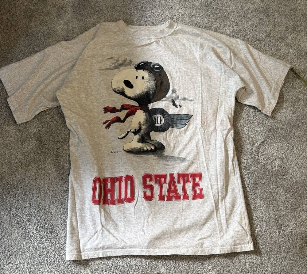 Vintage Snoopy Ace Pilot Ohio State Buckeyes Cartoon Peanuts T Shirt XL (Desc.)