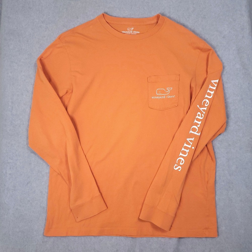 VINEYARD VINES POLO MENS COTTON T-SHIRT M POCKET TEE ORANGE WHALE LONG SLEEVE