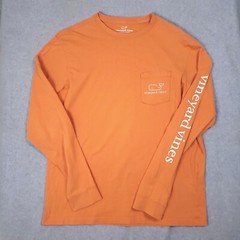 VINEYARD VINES POLO MENS COTTON T-SHIRT M POCKET TEE ORANGE WHALE LONG SLEEVE