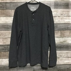 Eddie Bauer Waffle Knit Thermal Henley Shirt Men’s XL Dark Gray Casual A6