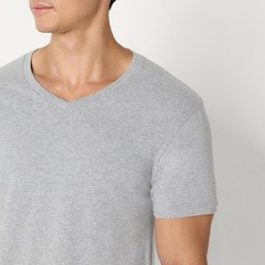 6 Pack Mens Short Sleeves 100% Cotton V-Neck Undershirt,XLarge Grey Heather/Navy