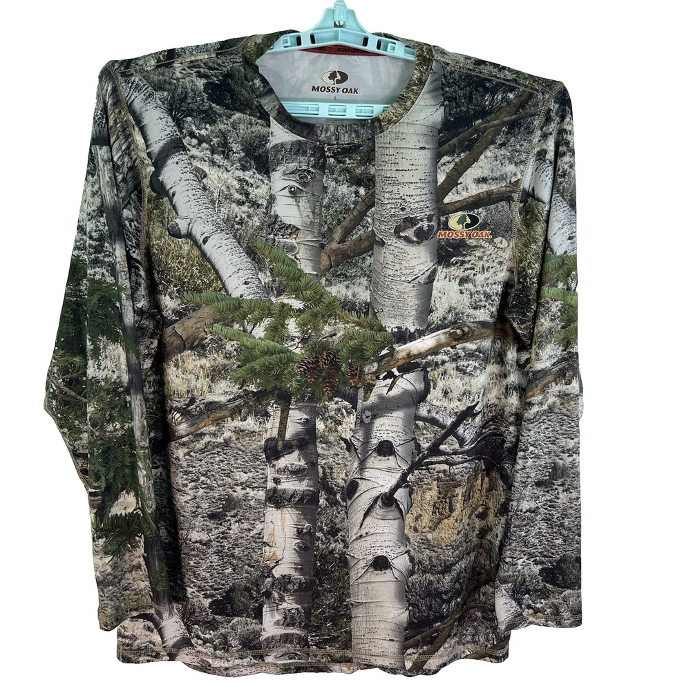 Mossy Oak Birch Camo Scent Control Poly Soft Shirt Mens Size L Mens Long Sleeve