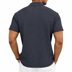 Men’s knitted textured simple short-sleeve polo shirt, casual golf business top,