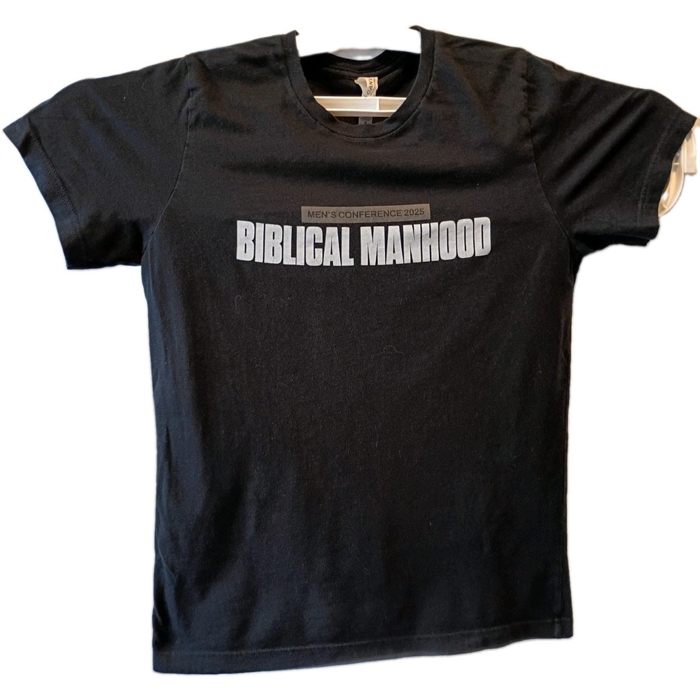 T-Shirt Men’s M Black Biblical Manhood 2025 Be A Man Be Like Jesus Christian