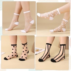 10 Pairs Sheer Socks Striped Plaid Mesh Dot Bow See Through Transparent