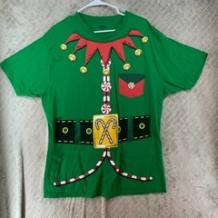 Holiday Time Adult XL T-Shirt Green Elf Santas Helper Short Sleeve Crew Neck