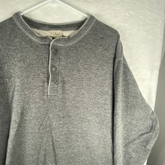 L.L. Bean Shirt Mens XL Gray Long Sleeve Henley Double Layer Lined Wool Blend