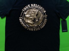 TRUE RELIGION Mens Short Sleeve T-Shirt Size XL Black with Gold 100% Cotton NEW