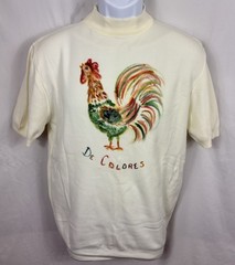 Vintage 70s BVD Ban-Lon Shirt Men’s Small Beige Mock Neck Rooster De Colores