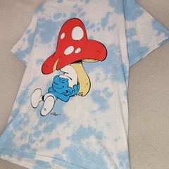 SMURFS Tie Dye SHIRT Mens Medium Blue White Mushroom Casual Animation NWT