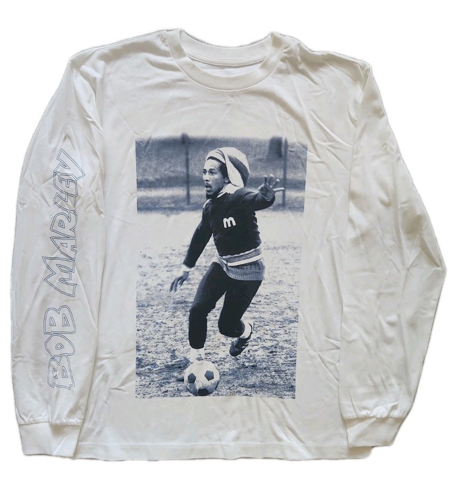 Bob Marley Men’s Large Reggae Boyz Rock Soccer Football White L/S Tee New