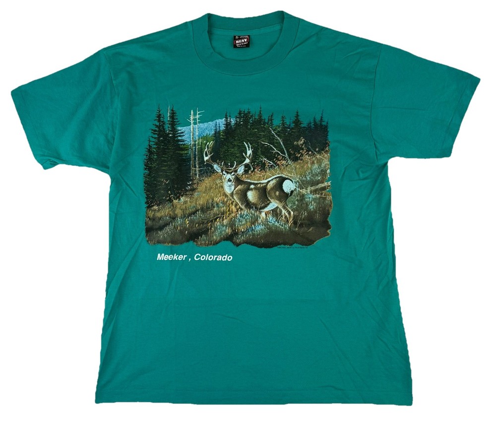 Vintage 1992 Meeker Colorado Nature Scenic Deer Art Print T Shirt Outdoor SZ XL