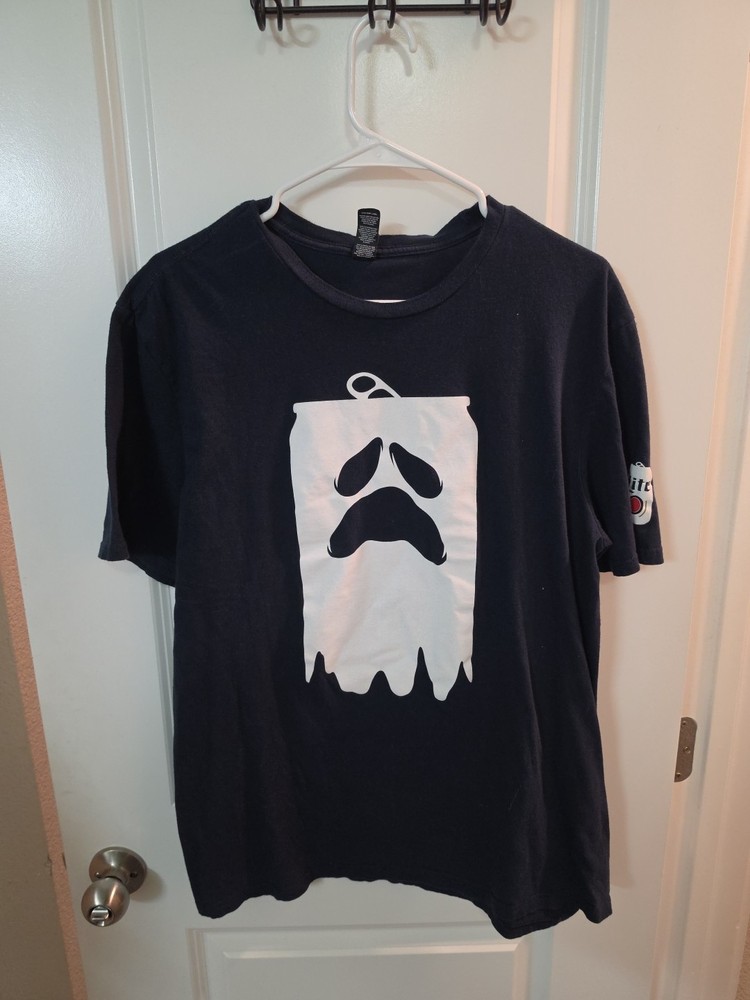 Miller Lite Beer Ghost Can T-Shirt Size XL Halloween Blue Scary Face