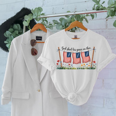 God Shed His Grace Graphic Tee Christian Patriotic Shirt Vintage Flag Apparel