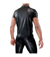 TOF PARIS Chic Polo Shirt Leather-Look Slightly Adjusted Cut Black 22