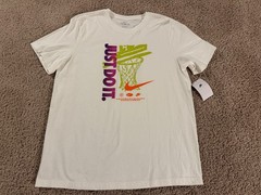 Nike Air white volt green orange purple swoosh Just Do It basketball t shirt L