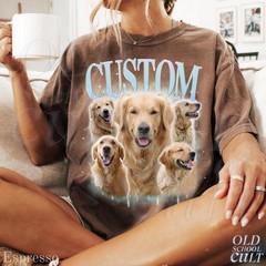 Custom Pet Portrait T-Shirt Vintage Photo Name Dog Cat Graphic Tee Gift